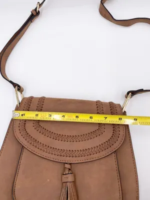 Franco Sarto Tan Faux Suede Leather Crossbody Saddle Bag Purse Fringe Boho thumbnail 10