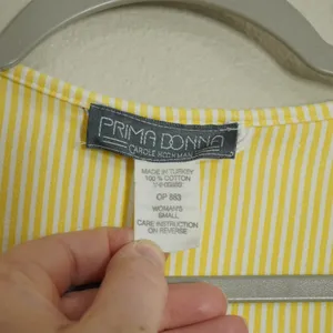 Vintage Prima Donna Cotton Robe Small Fish Starfish Print Yellow Trim Beach 90s thumbnail 6
