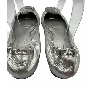 Tory Burch Reva Flats Silver Metallic‎ Leather Logo Medallion Shoes Size 10 Y2K thumbnail 9