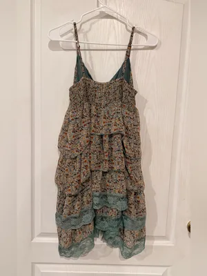 NWT Blue Bird Floral Tiered Lace-Trim Sundress - Sage Floral thumbnail 4