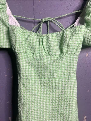 Zara Green Gingham Puff Sleeve Mini Dress in size Medium. thumbnail 5