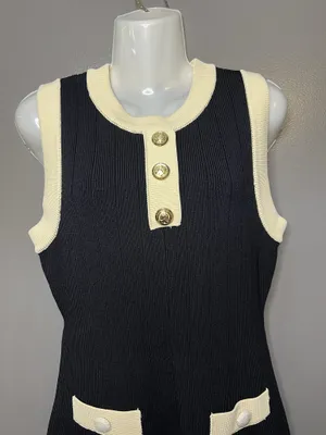 Endless Rose Dress Womens Medium Black Cream Contrast Knit Sweater Mini Gold thumbnail 1