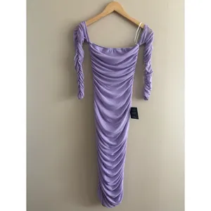Lulus Desirable Date Lavender Mesh Ruched Off-the-Shoulder Midi Dress Size XS thumbnail 3