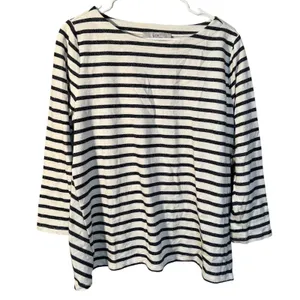 Loft Women's Size Large Boatneck T-Shirt White Navy Stripes Terry Cloth Boatneck thumbnail 1