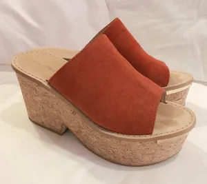 ZARA Burnt Orange Suede Platform Cork Sandals thumbnail 1