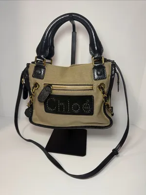 Chloé Canvas & Black Leather Satchel Crossbody Bag Gold Hardware thumbnail 3