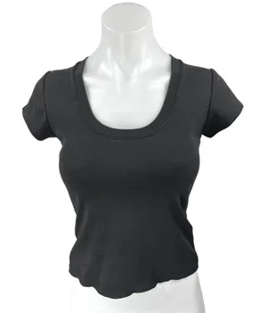WeWoreWhat Black Short Sleeve Scoop Neck Stretch Cropped T Shirt Tee Top Size M thumbnail 1