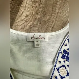Anneliese Women's XL White‎ Embroidered V-Neck Flutter Sleeve Boho Blouse thumbnail 7