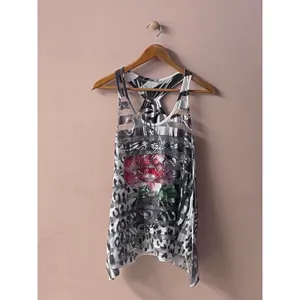 Vtg Y2K Papaya Sheer Striped Rhinestone Floral Animal Print Graphic Tank Sz S thumbnail 2