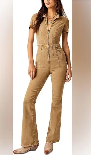 NEW Free People We The Free Jayde Flare Jumpsuit Pier 17 khaki Size Large thumbnail 7