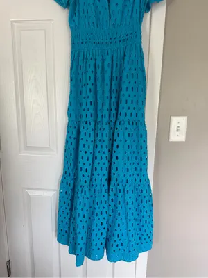 Anthropologie Somerset Aqua Blue Eyelet Maxi Dress thumbnail 4