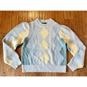 J. Crew blue and yellow argyle alpaca wool crewneck sweater thumbnail 9