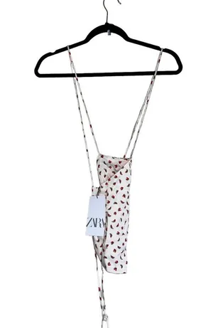 NWT ZARA SATIN EFFECT CROP TOP Bloggers Fav Watermelon Print Tie Back thumbnail 11