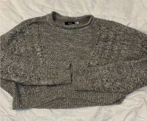 BDG Gray Textured Knit Cropped Crewneck Sweater thumbnail 1