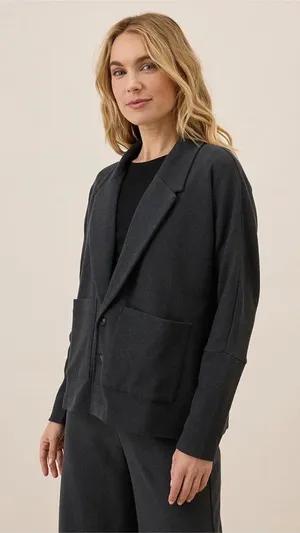 Pact Organic Cotton Airplane Relaxed Blazer Sweater Black Button Front Comfort thumbnail 1