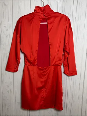 NWT WNTRMSE Kenzie Satin‎ Mini Dress in Red Open Back Mock Neck, US 6 ($245) thumbnail 5