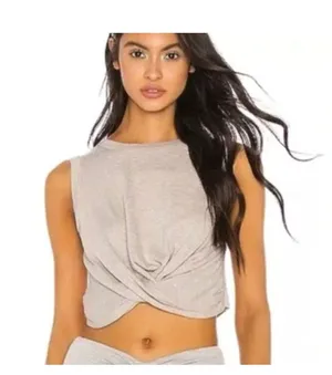 Free People Movement Women Top Undertow Front Twist Crewneck Sleeveless Gray thumbnail 2