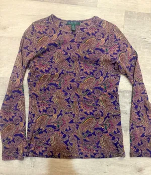 Lauren Ralph Lauren Women's Purple Paisley Long-Sleeve Top Size Medium thumbnail 1