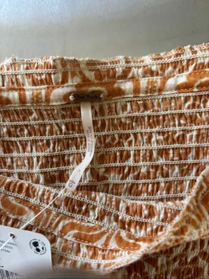 Free People In The Groove Smocked Strapless Tube Top Boho Ivory Orange L NWT thumbnail 3