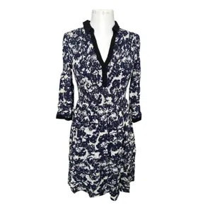 Anthropologie Edme & Esyllte Sketchbook Shirt Dress Blue White Smocked size 6 thumbnail 7