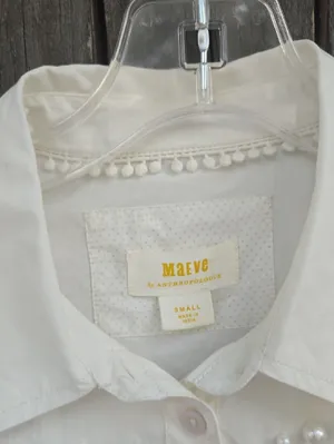 Maeve Embellished White Button-Up Shirt - Elegant Pearl Detail Size S thumbnail 3
