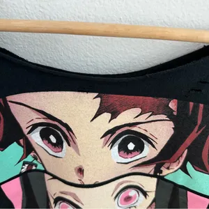 Black Demon Slayer Kimetsu No Yaiba Off the Shoulder Anime Tee thumbnail 3