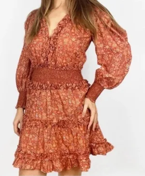 House of Harlow 1960 long sleeve puffed sleeve dress v-neck rust‎ size Medium thumbnail 1