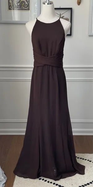 Wtoo Chocolate Brown Formal Gown Bridesmaid Dress Open Back Halter 6 thumbnail 1