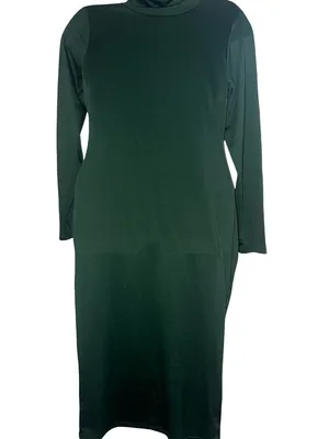 Elegant Deep Green Turtleneck Long-Sleeve Midi Dress thumbnail 3