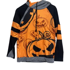 Halloween Hoodie Orange Jack O' Lantern Asymmetric Zip Spooky‎ Festive Pumpkin M thumbnail 4