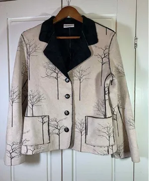 Robert Kitchen Suede Jacket Women's‎ Small Canada Coat Faux Fur Cream Trees thumbnail 1