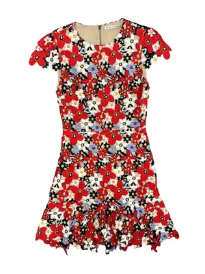 Alice + Olivia Imani Red Fit Flare Guipure Lace Overlay Floral Mini Dress Red 2 thumbnail 6