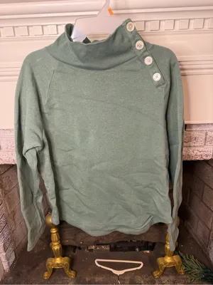 J. Crew Sage Green Button-Shoulder Turtleneck Sweater thumbnail 1