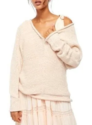 Free People Bright Lights Open Knit Dolman Sweater Cream Medium Beach Coastal‎ thumbnail 1