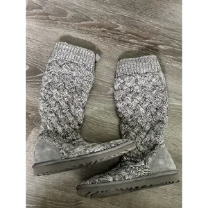 UGG Mahalya Boot Gray Knit Sweater Lace-Up Knee-High Boots Womens Sz 7 thumbnail 5