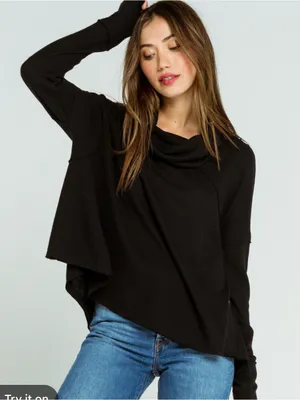 Free People We The Free Cozy Time Pullover Black Top Women’s Small thumbnail 1
