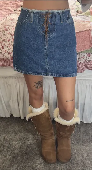 Vintage Denim Lace-Up Mini Skirt - Blue thumbnail 1