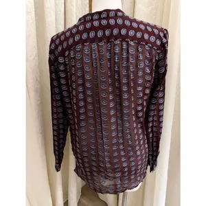 LOFT Plum Silk Sheer V-Neck Blouse with Slate Dot Print thumbnail 4
