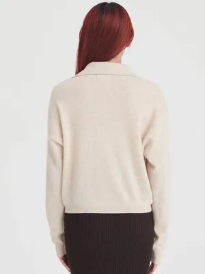 NAADAM Signature Cashmere Cropped Polo Sweater Oatmeal XS thumbnail 3