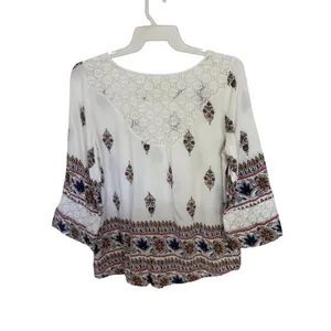 Anthropologie Fig & Flower White Lace Floral Boho 3/4 Sleeve Top XL V-Neck thumbnail 2