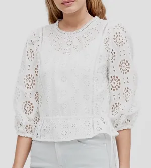 Banana Republic White Eyelet Embroidered Blouse XS thumbnail 1
