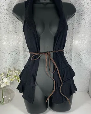 Belle du Jour Black Sweater Vest with Rope Belt thumbnail 2