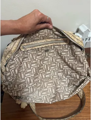 Guess Beige/Tan Textured Shoulder Bag with Metal Plaque thumbnail 9