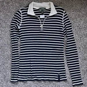 Lauren Ralph Lauren Active Navy White Stripe Sweater XS 100% Cotton thumbnail 1