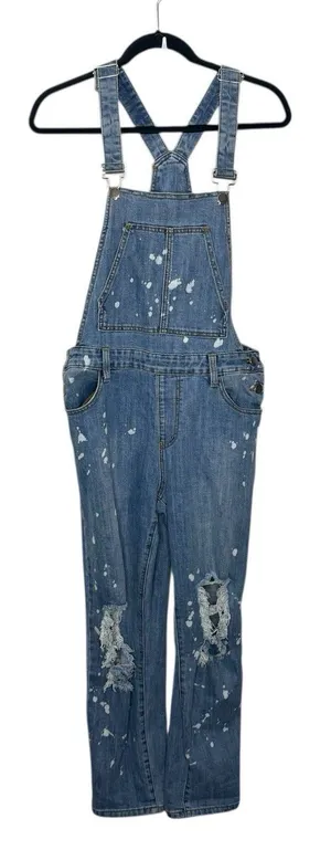 Forever 21+ Blue Denimwear Overalls Distressed Destroyed Med Wash Size 12 thumbnail 1