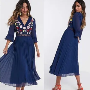 NWT ASOS Design Blue Floral Embroidered Lace Pleated Mini Dress Size 0 thumbnail 3