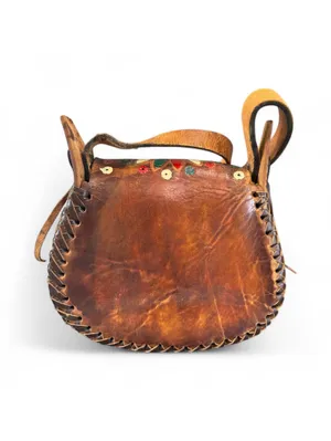 Vintage 70s Hand Tooled Brown Leather Floral Crossbody Boho Mexican Saddle Bag thumbnail 2