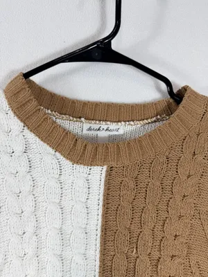 Derek Heart Women’s Small Brown Ivory Colorblock Cable Knit Cropped‎ Sweater thumbnail 11