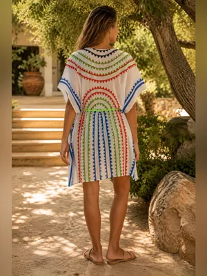 Jealous Tomato Multicolor Chevron Kaftan Cover Up Tassel Tie L Resortwear thumbnail 2