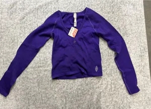 Free People Movement Bail out Amethyst Purple Waffle Knit Top XS/S OB1836168‎ thumbnail 1